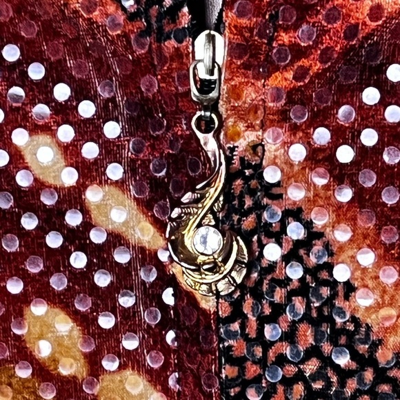 Multicolored Animal Print Sequin Velvet Quarter Zip Top, Medium - Picture 4 of 6